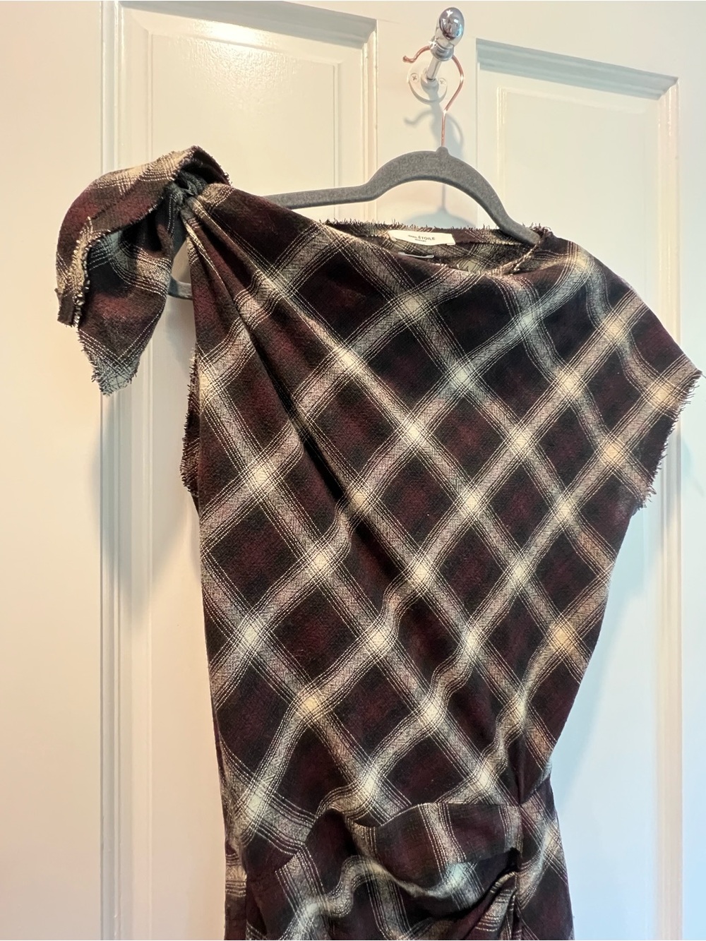 Isabel Marant Naerys Black and Cream Plaid Midi Dress with Shoulder Bow Sz36 - Picture 10 of 11